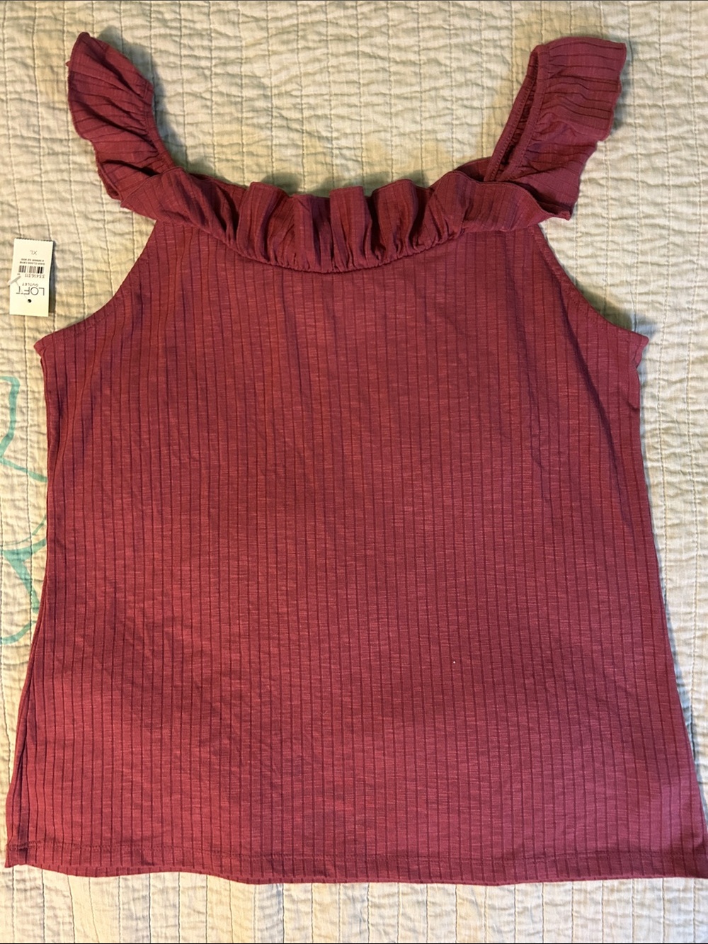 LOFT Ruffled Ribbed Tank Top — Berry - Picture 2 of 2